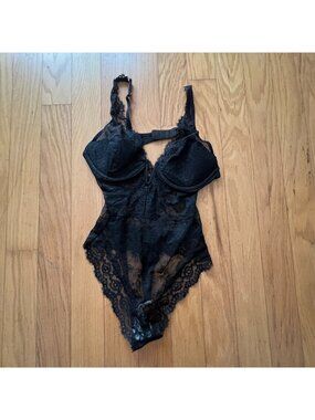 H&M Women's US 8 Black Lace Lingerie Teddy Bodysuit